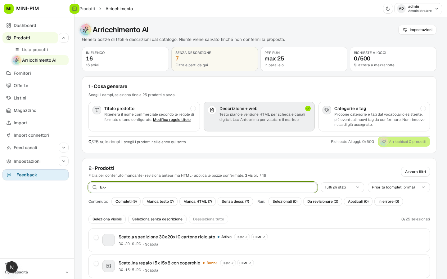 Arricchimento AI prodotti MiniPIM